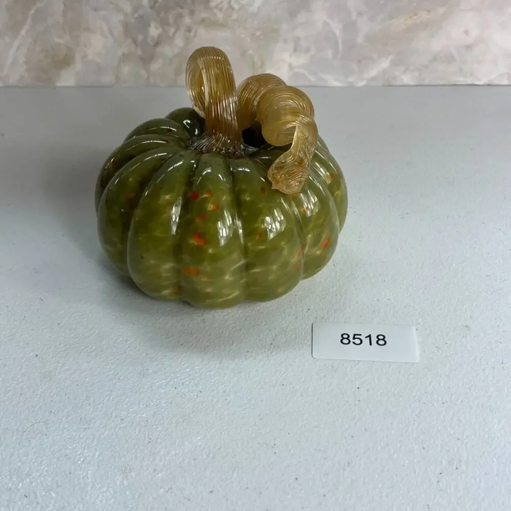 Hand Blown Art Glass Pumpkin Twist Stem Orange & Green 5